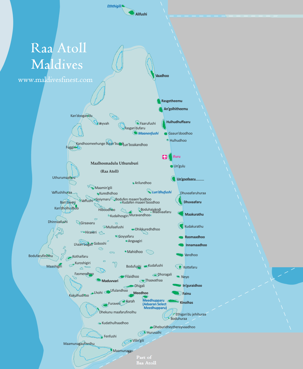 Malediven Karte mit Resorts und der Lage der Inseln