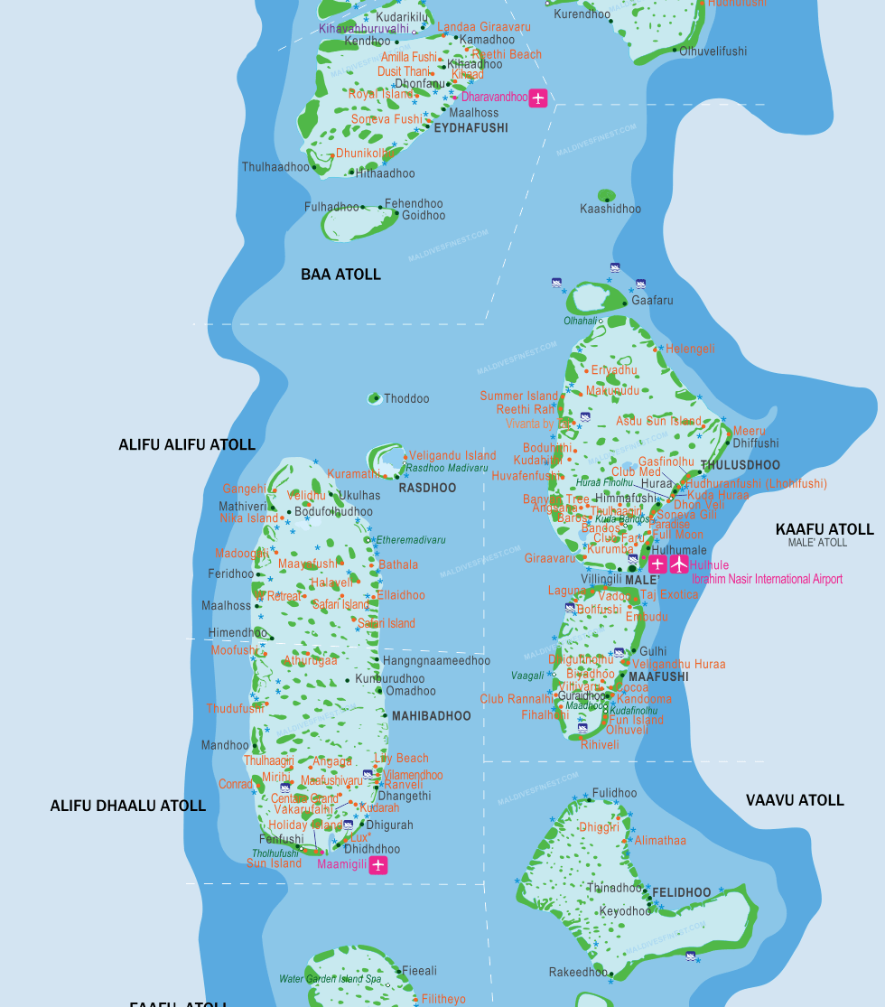 Maldives Map With Resorts, Airports And Local Islands 2023